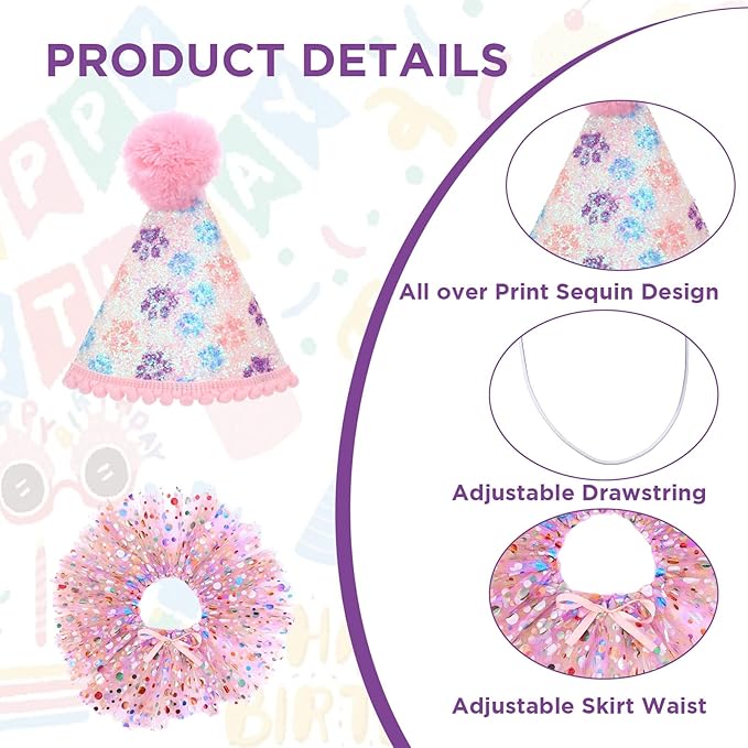 Dog Birthday Bandana with Hat and Dress Girl Set Puppy Birthday Party Supplies - Image 3