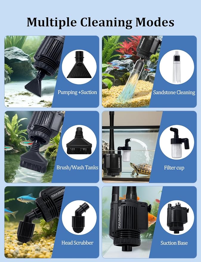 Electric Aquarium Gravel Cleaner 6 in 1 Automatic Fish Tank Cleaning Tools - Image 2