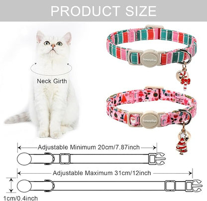Lionet Paws 2pcs Pack Christmas Cat Collar, Ho Christmas Tree & Pink Stripes - Image 4
