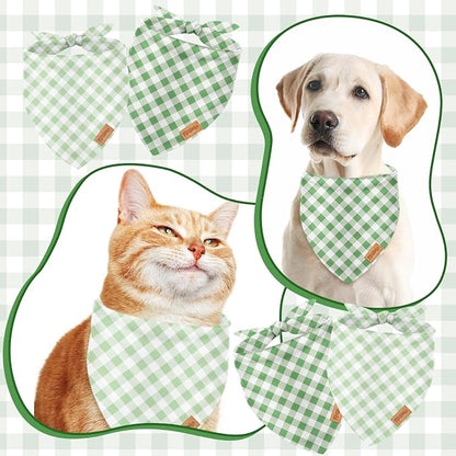 2Pcs Dog Bandanas Sage Green Plaid Triangle Pet Scarf Adjustable Puppy - Image 4