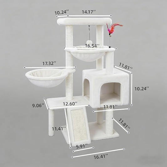 Cat Tree with Cat Condo and Two Hammocks, Cat Tree with Scratching Posts and - Image 2