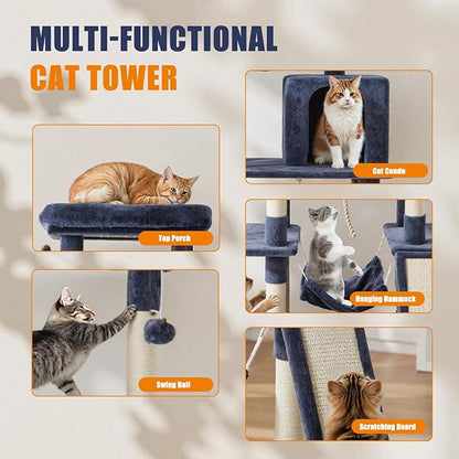 Large Cat Tree 63 Inch, Sisal Scratching Posts Board and Hammock, Pet Play House - Image 5
