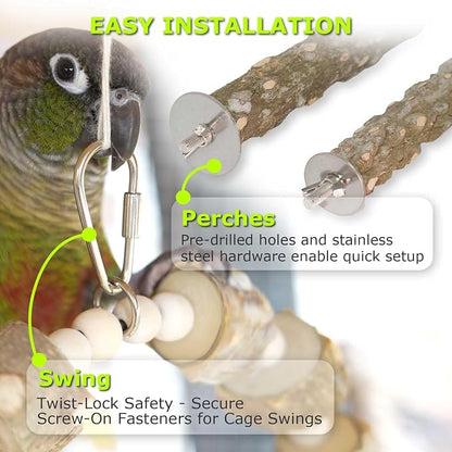 Bird Perch Swing, Large Natural Wood Parrot Toys, Bird Cage Accessories - Image 5