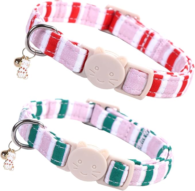 Elegant little tail 2 Pack Cat Collar-Pink Strip Cotton Breakaway Cat Collars by Elegantlittletail