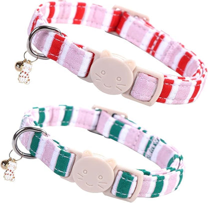 Elegant little tail 2 Pack Cat Collar-Pink Strip Cotton Breakaway Cat Collars by Elegantlittletail