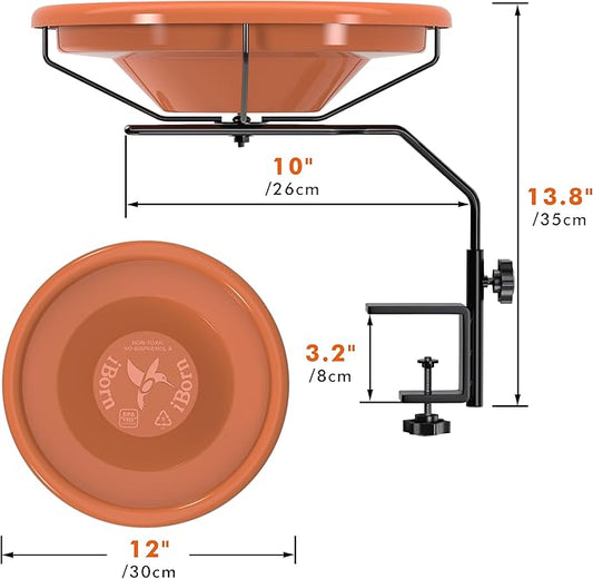 iBorn Bird Bath for Outside, Deck Mounted Bird Bath 12in，Birds Baths for - Image 2
