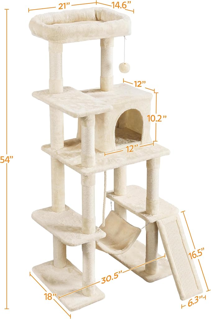 Yaheetech 54in Sturdy Cat Tree for Large Cats, Hammock & Top Perch, Indoor Pet - Image 7