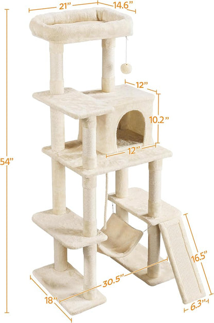 Yaheetech 54in Sturdy Cat Tree for Large Cats, Hammock & Top Perch, Indoor Pet - Image 7