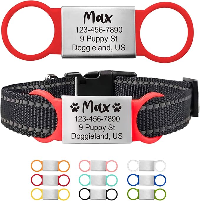 Custom Slide On Pet Tag ID, Fancy Silent Dogs & Cats Personalized No Jingle by Pawnimals