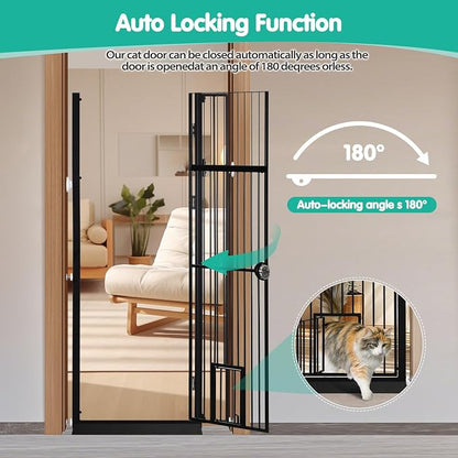 71" Extra Tall Pet Gate with Cat Door, No Drill Pressure Mounted Auto-Close - Image 5