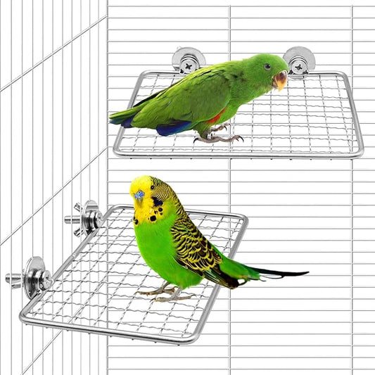 BNOSDM Bird Perch Platform 2 Pcs Stainless Steel Grid Parrot Perches Stand by BNOSDM