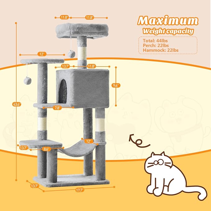Cat Tree Tower 44 Inch, Small Cat Tower - Image 2