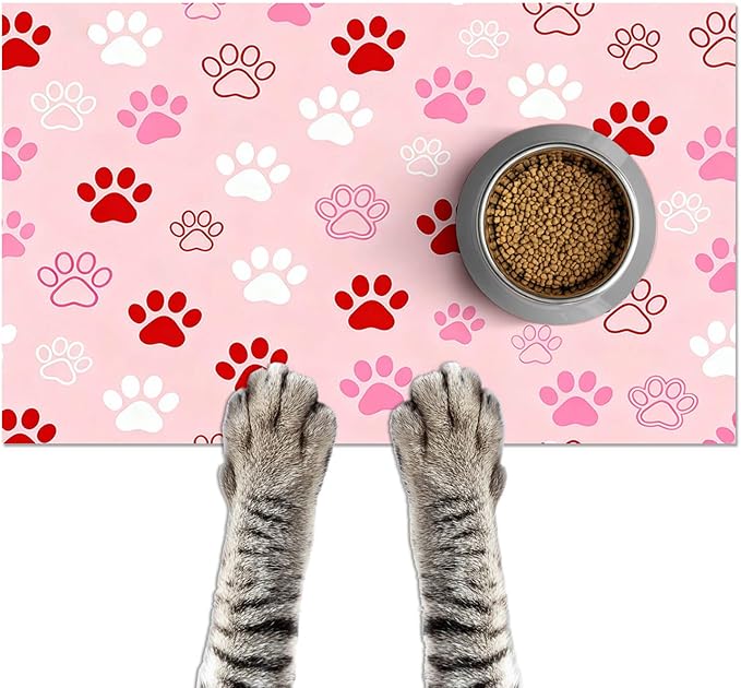 Puppy Paw Print Pet Feeding Mat 24x16 Inch Cute Pet Feeding Area Mat Pet Food by HOMETITUTE