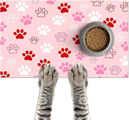 Puppy Paw Print Pet Feeding Mat 24x16 Inch Cute Pet Feeding Area Mat Pet Food by HOMETITUTE