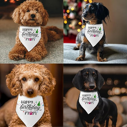 Happy Birthday Mom White Dog Bandana Pet Scarf Accessories Funny Cute Puppy - Image 4