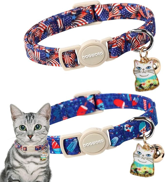 Cat Collar, 2 Pack 4th og July Cat Collars Breakaway by DOGWONG