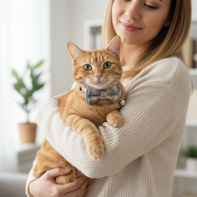 3pcs Bow Tie Cat Collar with Bells, Breakaway Bowtie Plaid Cat Collar, Soft - Image 4