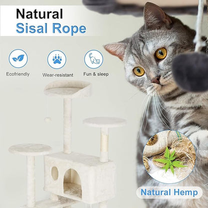 FDW | 81" Cat Tree Tower | Beige | Multi-Level Indoor Activity Center - Image 5