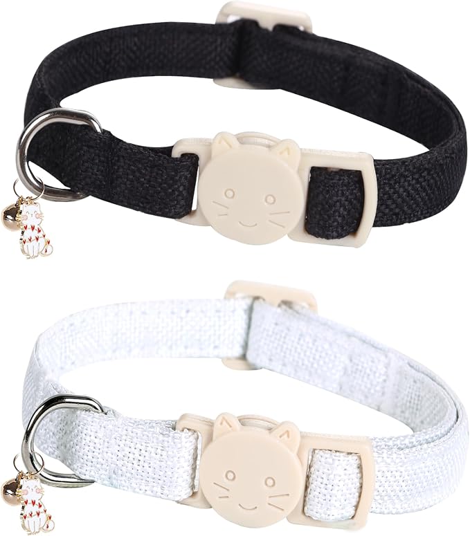 Cat Collar-2 Pack Cat Collar Black and White Linnet by BoboRainbow
