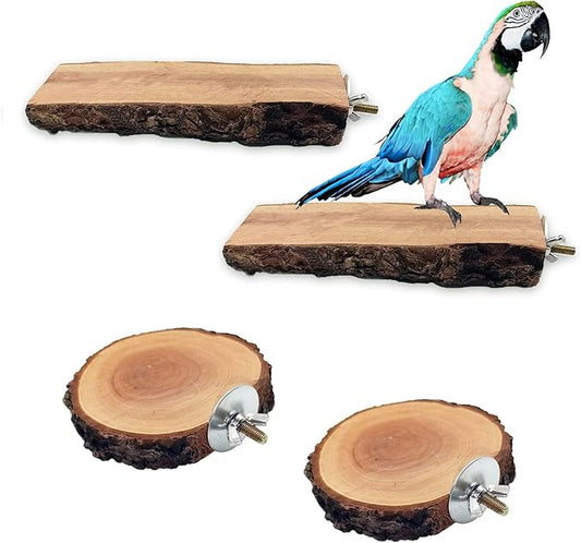 Hamiledyi Wood Bird Perch, Natural Wooden Stand Platform Parrot Cage Accessories by Hamiledyi