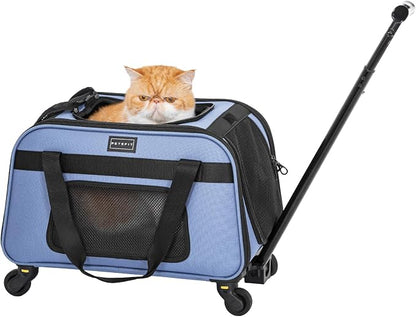 Petsfit Pet Carrier with Wheels, Rolling Cat Carrier by Petsfit