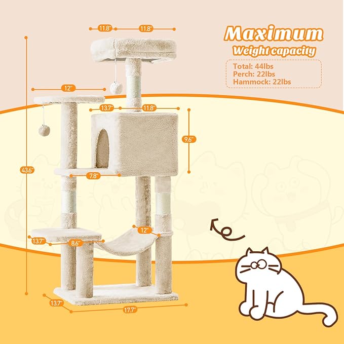 Cat Tree Tower 44 Inch, Small Cat Tower - Image 2