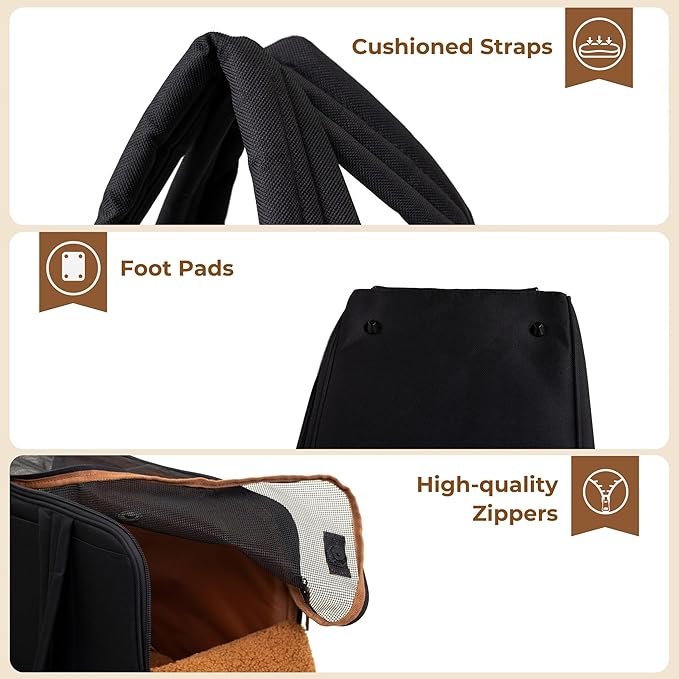 Black Dog Purse Carrier for Small Dogs – Cotton Padded Interior, Breathable - Image 6