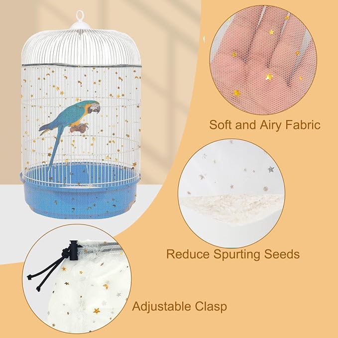 Bird Cage Seed Catcher, 45-90'' Adjustable Bird Cage Cover, Universal Nylon - Image 3