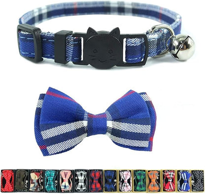 Cat Collar Breakaway with Bell and Bow Tie, Plaid Design Adjustable Safety by Ximipet