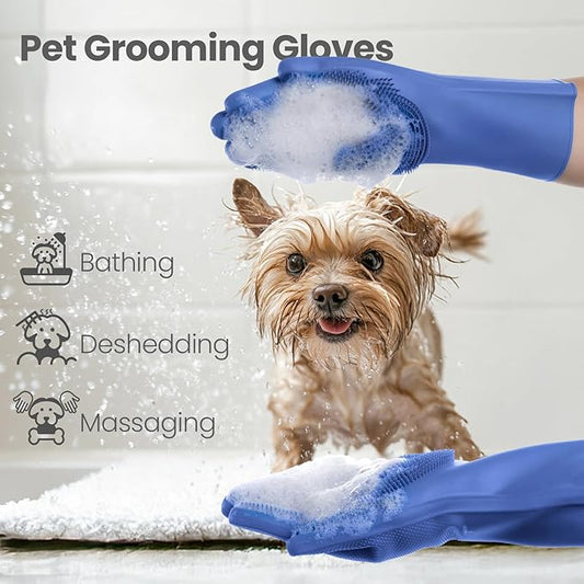 DELOMO Dog Washing Gloves Large Size: 1 Pair Soft and Gentle Silicone Pet - Image 2