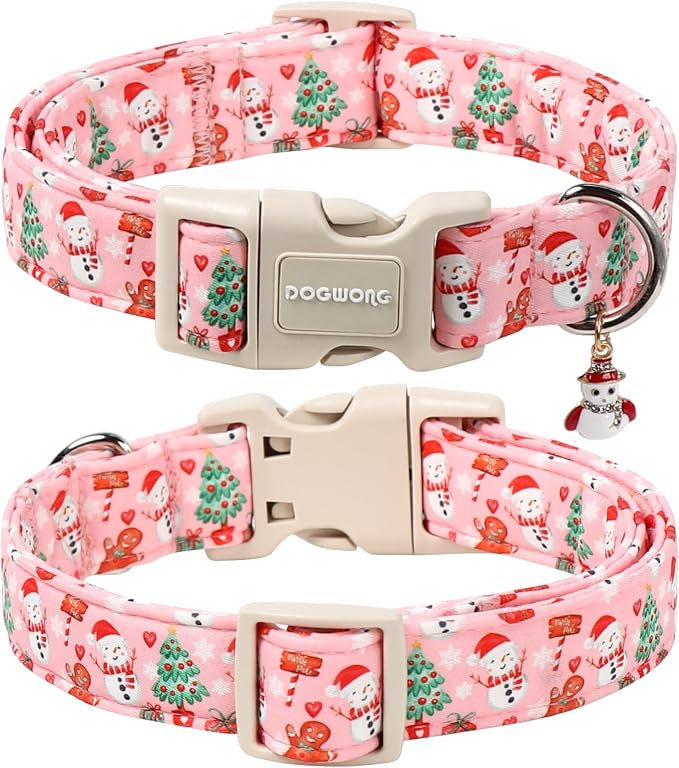 DOGWONG Christmas Dog Collar- Cute Pink Snowman Dog Collars, Adjustable - Image 2