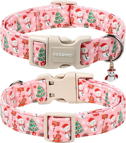 DOGWONG Christmas Dog Collar-Cute Pink Snowman Dog Collars, Adjustable - Image 2