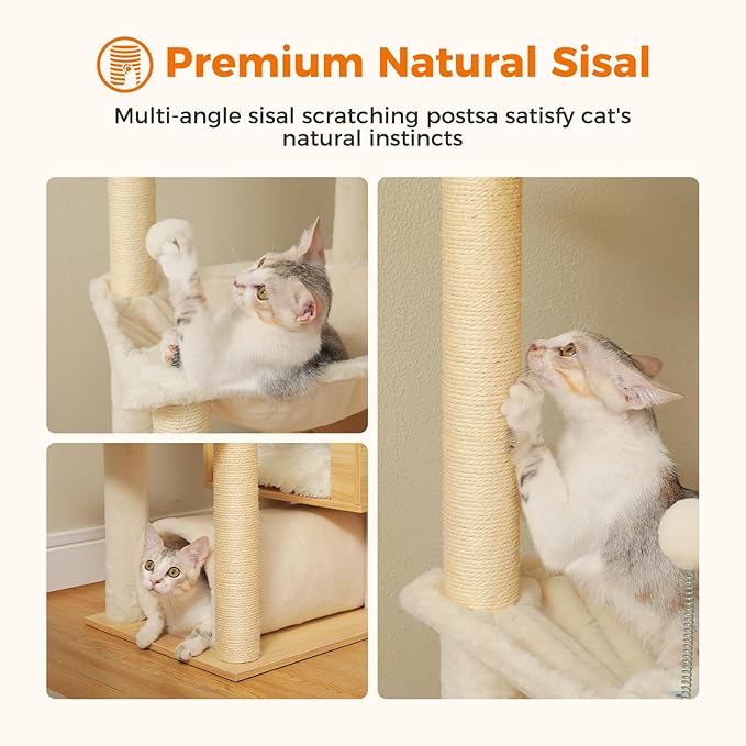 PETEPELA Floor to Ceiling Cat Tree, 93.3''-100.8'' Height Adjustable Wooden Cat - Image 7
