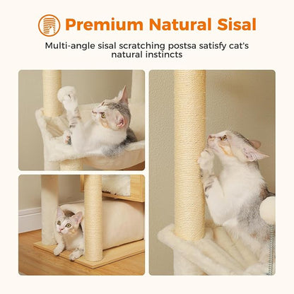 PETEPELA Floor to Ceiling Cat Tree, 93.3''-100.8'' Height Adjustable Wooden Cat - Image 7