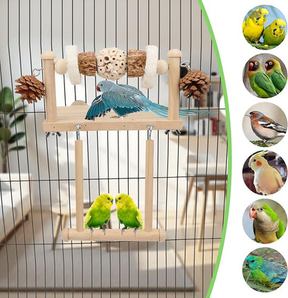 Litewoo Bird Perch Wooden Platform Bird Swing Chew Toys Play Gyms Exercise - Image 6