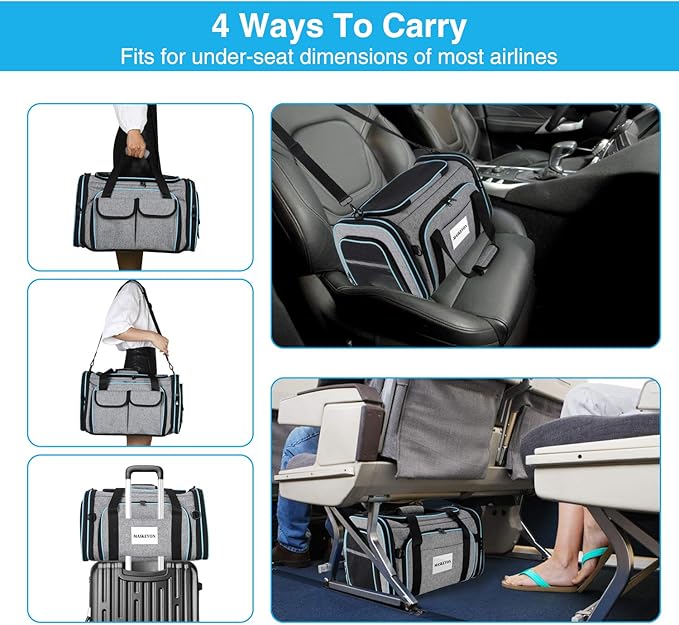 Airline Approved Pet Carrier, Large Soft Sided Pet Travel TSA Carrier 4 Sides - Image 7