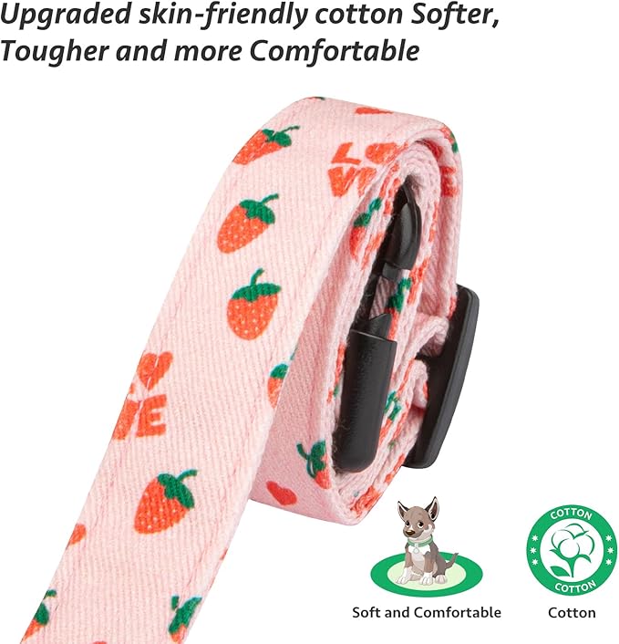 Cotton Handmade Dog Collar Cute and Distinctive Patterns Pink Strawberries - Image 4