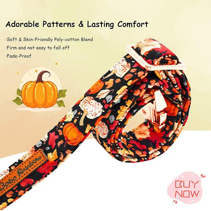 Fall Dog Collar, Leaf Pumpkin Print Adjustable Pet Collar Cute Cotton Soft - Image 3