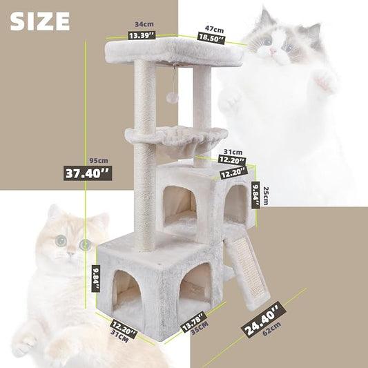 37.4" Cat Tree Tower with Twin Cat Condos - Image 2