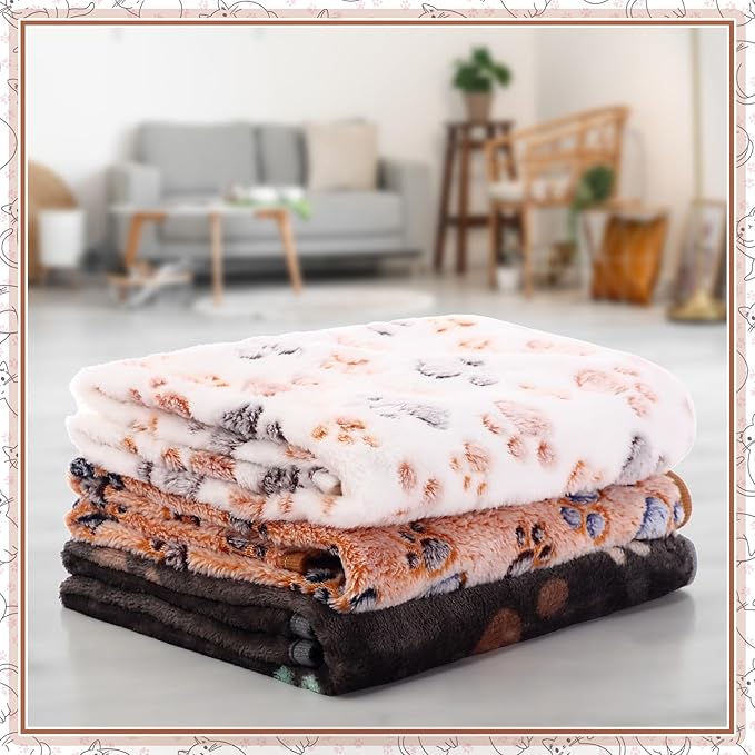 Tegeme 12 Pcs Pet Blankets Soft Fluffy Fleece Dog Cat Warm Paw Print Pattern - Image 7
