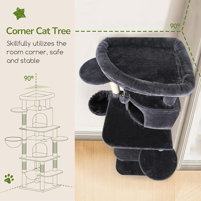 Globlazer Corner Cat Tree for Large Cats, 66inch Tall Curved Series Large Cat - Image 2
