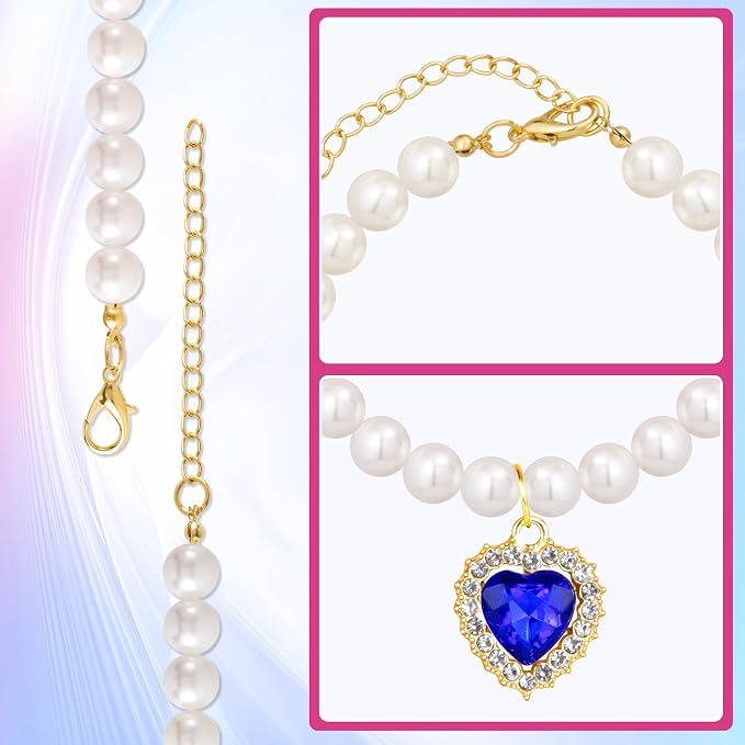 2pcs Pearl Collar for Cat Puppy, Small Cute Heart Shape Rhinestone Pet Necklace - Image 3