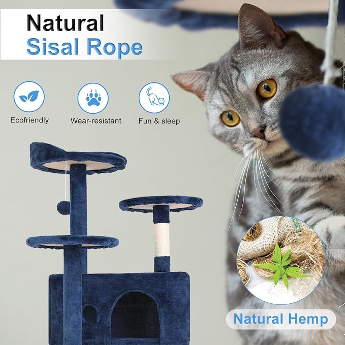 FDW | 54" Cat Tree Tower | Navy Blue | Multi-Level Indoor Activity Center - Image 4