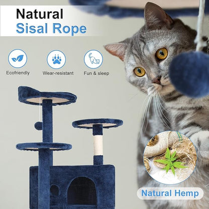 FDW | 54" Cat Tree Tower | Navy Blue | Multi-Level Indoor Activity Center - Image 4