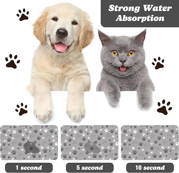 Dog Food Mat, Absorbent Water Bowl Mats Cat Pet Feeding Placemats Light Gray 24 - Image 2