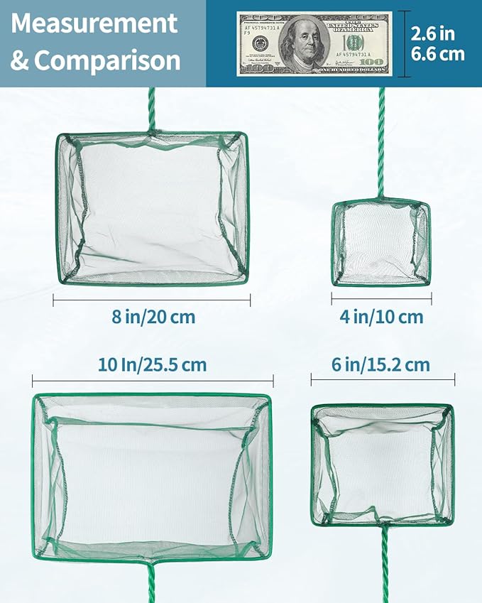 Pawfly Aquarium Fish Net with Braided Metal Handle Square Net with Soft Fine - Image 6
