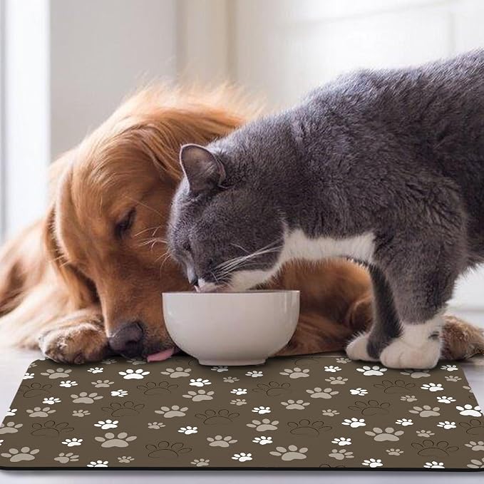 Dog Food Mat, Absorbent Water Bowl Mats Cat Pet Feeding Placemats Brown 16 * 24 - Image 7
