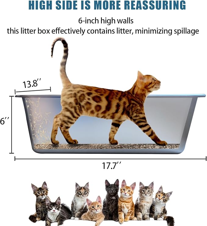 Stainless Steel Cat Litter Box, Metal High Sided Kitty Large Litter Box Pan - Image 2