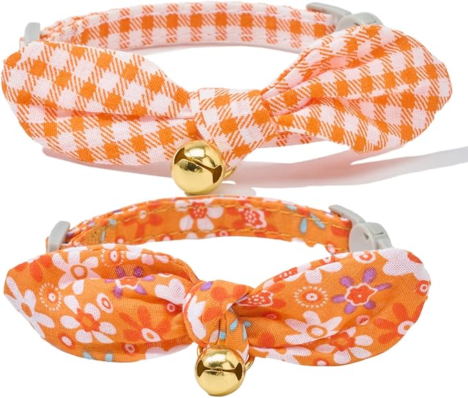 2 Pack Cotton Cat Collar, Removable Bowtie, Floral Pattern, Safety Breakaway by Petiry