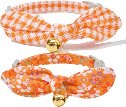 2 Pack Cotton Cat Collar, Removable Bowtie, Floral Pattern, Safety Breakaway by Petiry